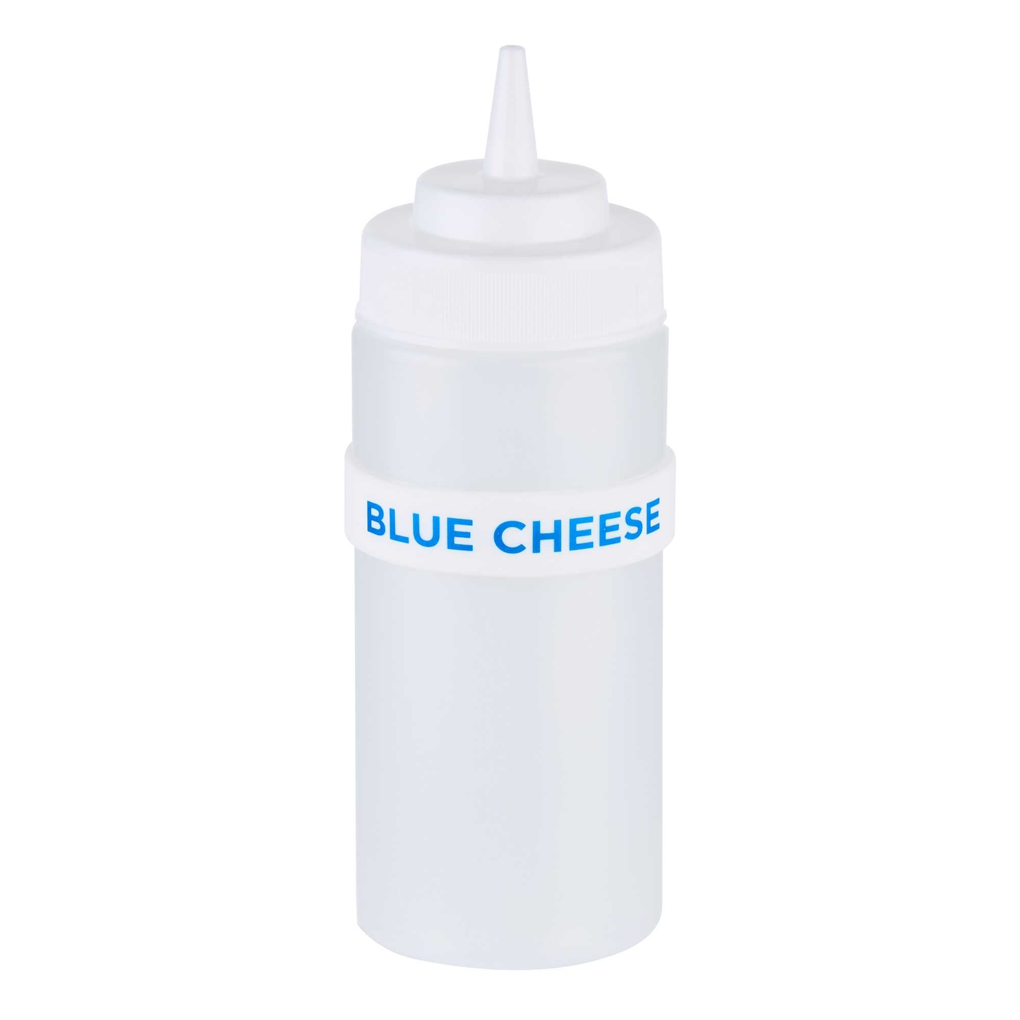 First In First Out White Silicone Blue Cheese Label Band - Fits 16, 20 and 24 oz Squeeze Bottles - 1 count box