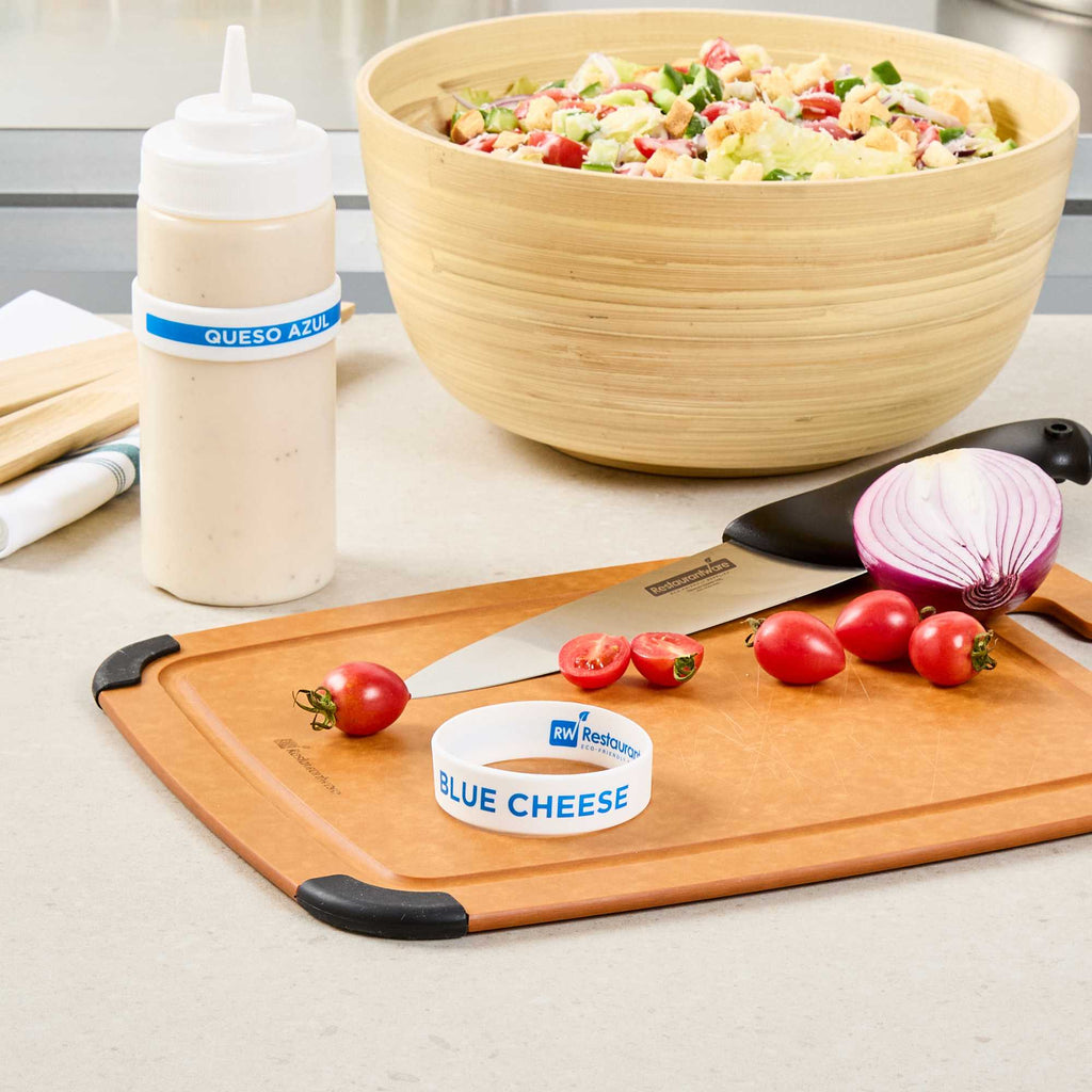 First In First Out White Silicone Blue Cheese Label Band - Fits 16, 20 and 24 oz Squeeze Bottles - 1 count box