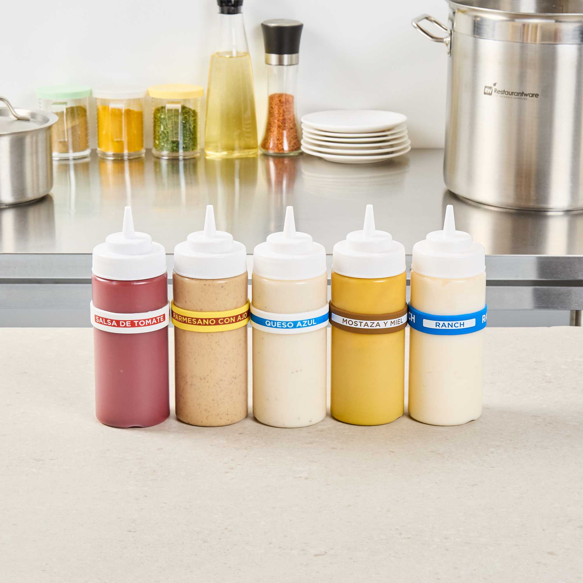 First In First Out White Silicone Blue Cheese Label Band - Fits 16, 20 and 24 oz Squeeze Bottles - 1 count box
