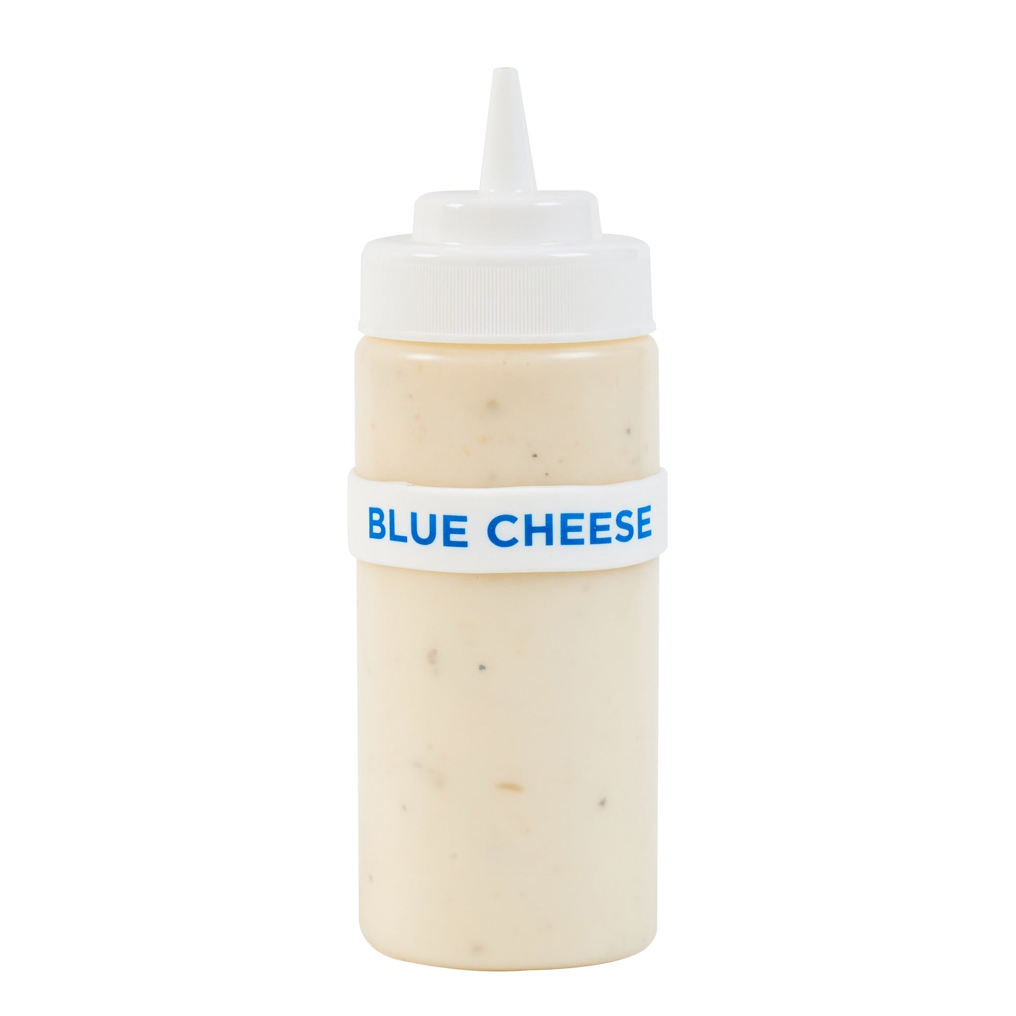 First In First Out White Silicone Blue Cheese Label Band - Fits 16, 20 and 24 oz Squeeze Bottles - 10 count box