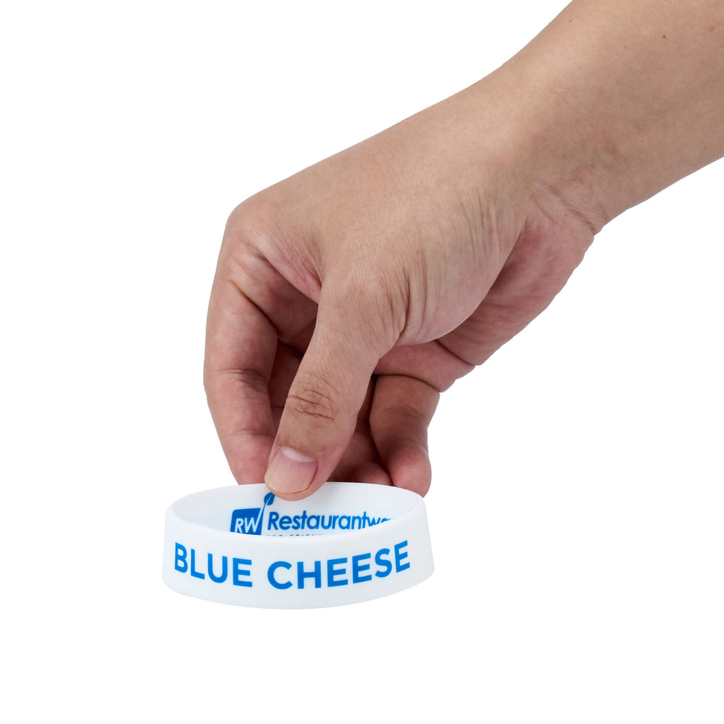 First In First Out White Silicone Blue Cheese Label Band - Fits 16, 20 and 24 oz Squeeze Bottles - 10 count box