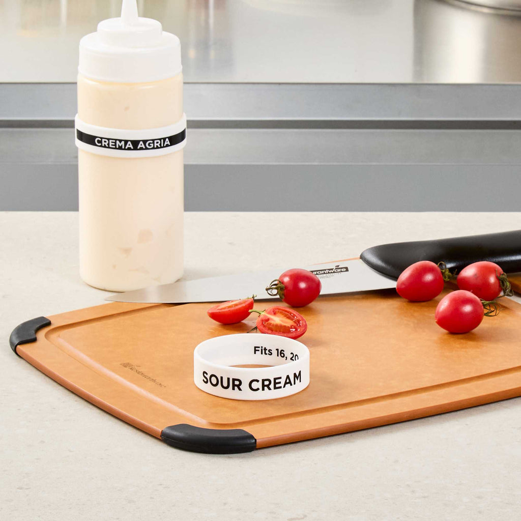 First In First Out White Silicone Sour Cream Label Band - Fits 16, 20 and 24 oz Squeeze Bottles - 1 count box