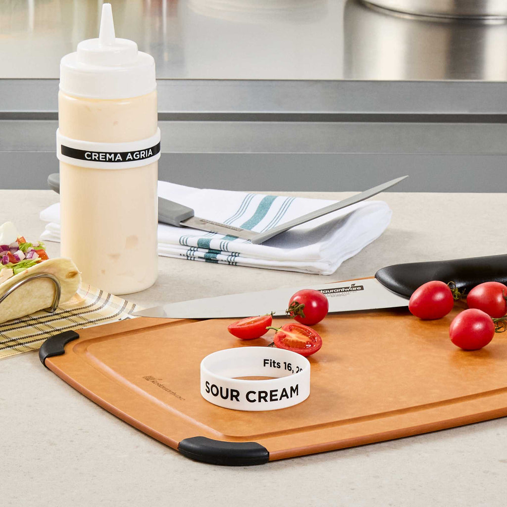 First In First Out White Silicone Sour Cream Label Band - Fits 16, 20 and 24 oz Squeeze Bottles - 1 count box