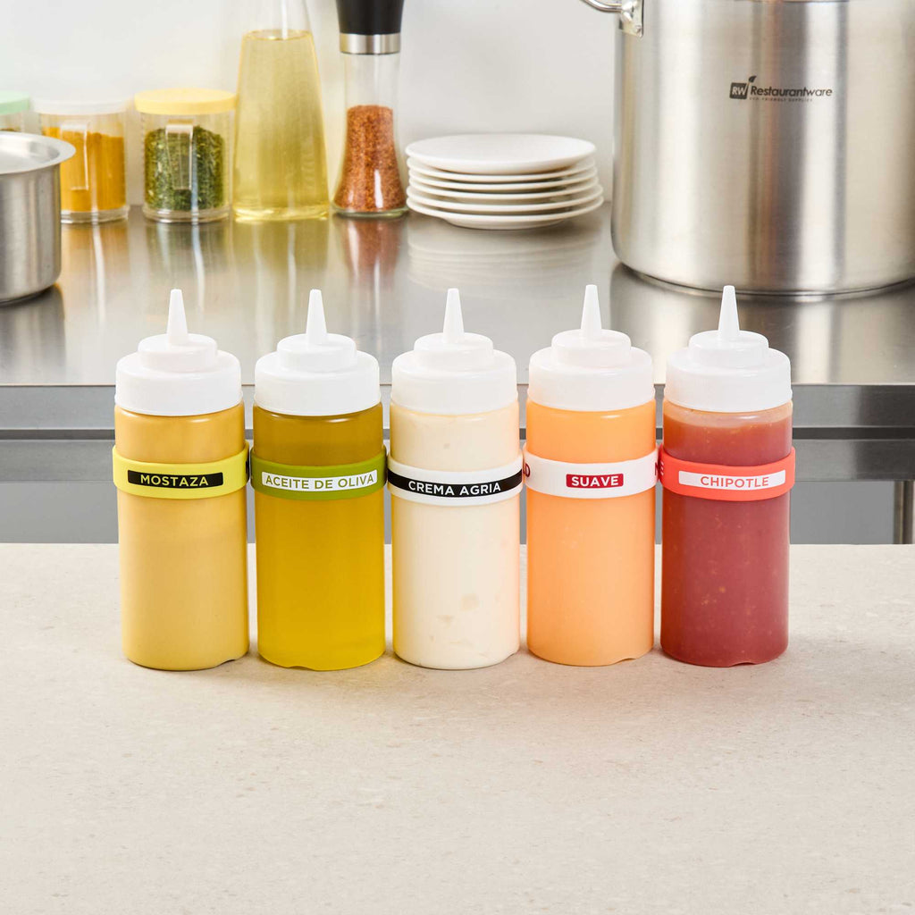 First In First Out White Silicone Sour Cream Label Band - Fits 16, 20 and 24 oz Squeeze Bottles - 1 count box