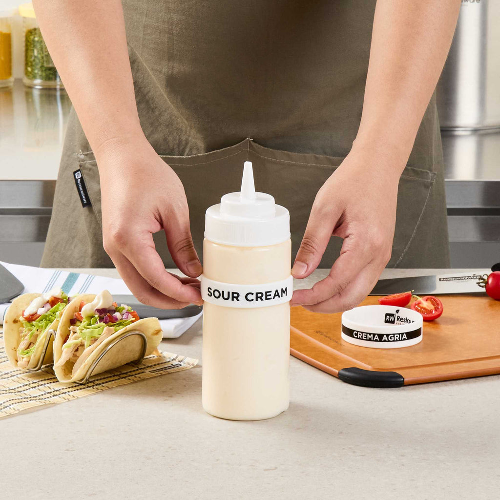 First In First Out White Silicone Sour Cream Label Band - Fits 16, 20 and 24 oz Squeeze Bottles - 1 count box