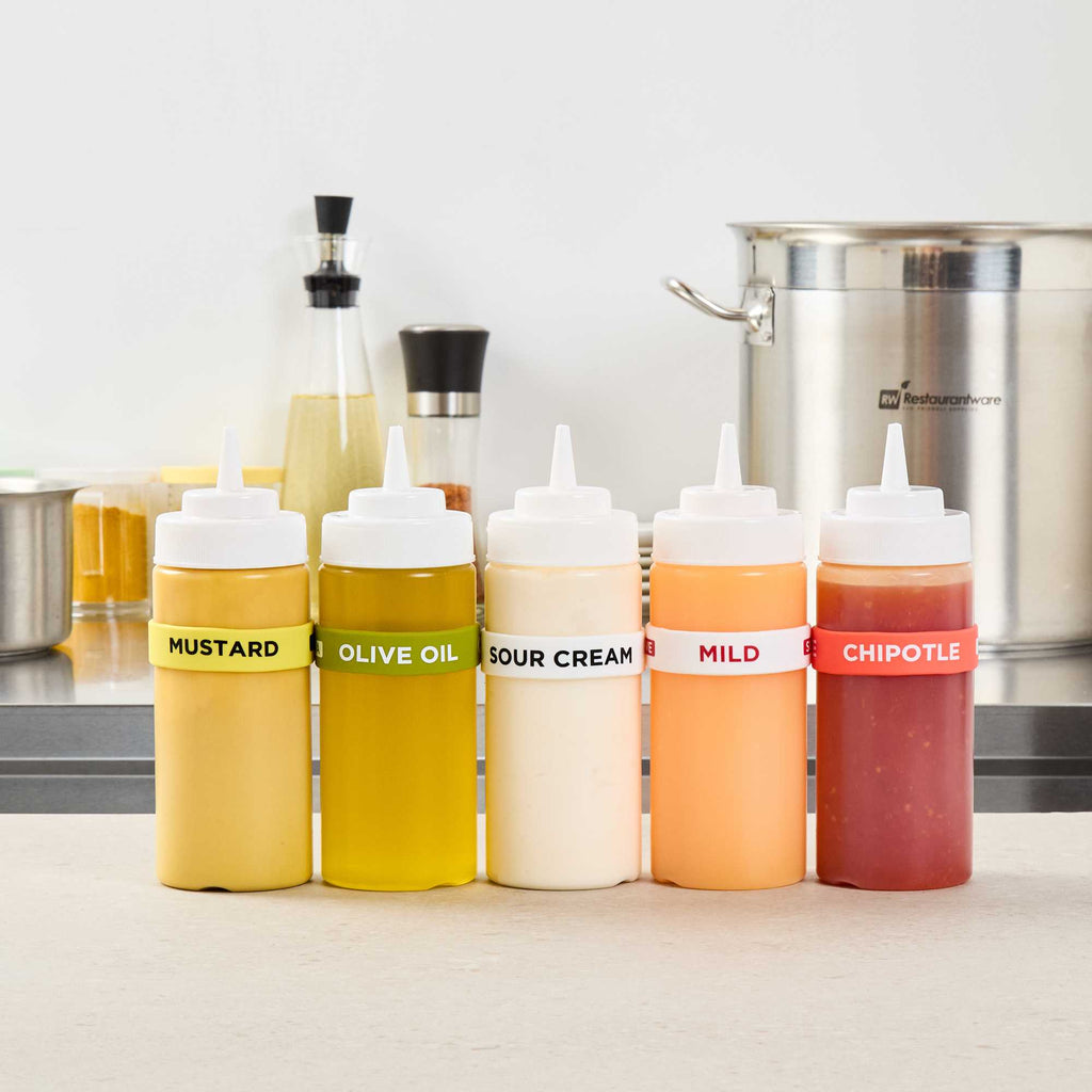 First In First Out White Silicone Sour Cream Label Band - Fits 16, 20 and 24 oz Squeeze Bottles - 1 count box
