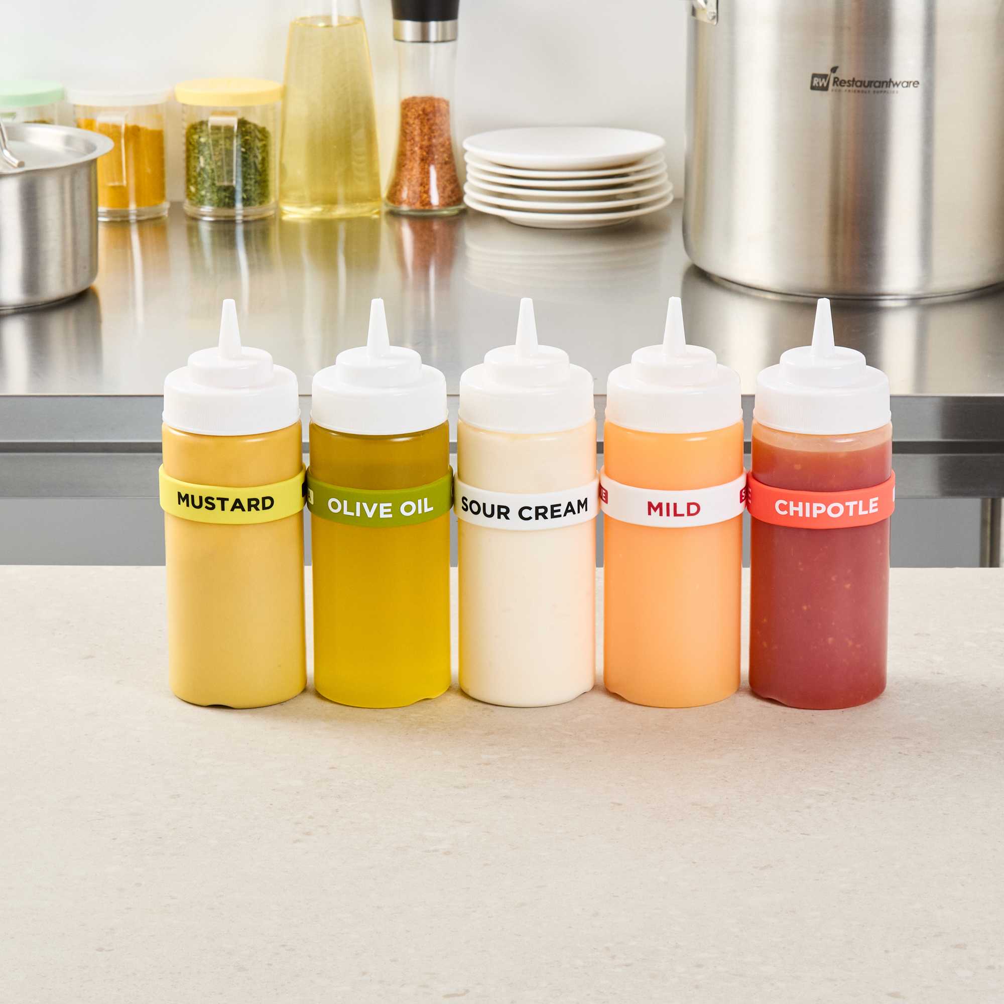 First In First Out White Silicone Sour Cream Label Band - Fits 16, 20 and 24 oz Squeeze Bottles - 1 count box