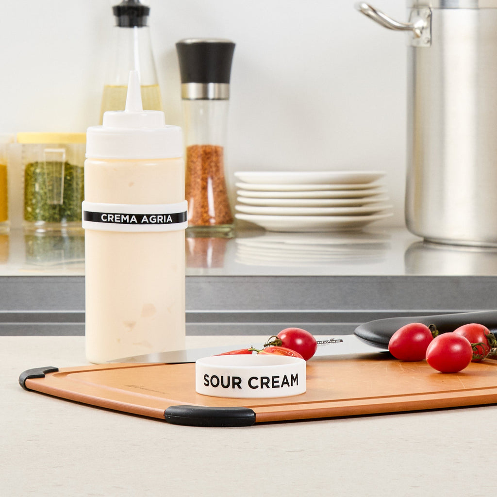 First In First Out White Silicone Sour Cream Label Band - Fits 16, 20 and 24 oz Squeeze Bottles - 10 count box
