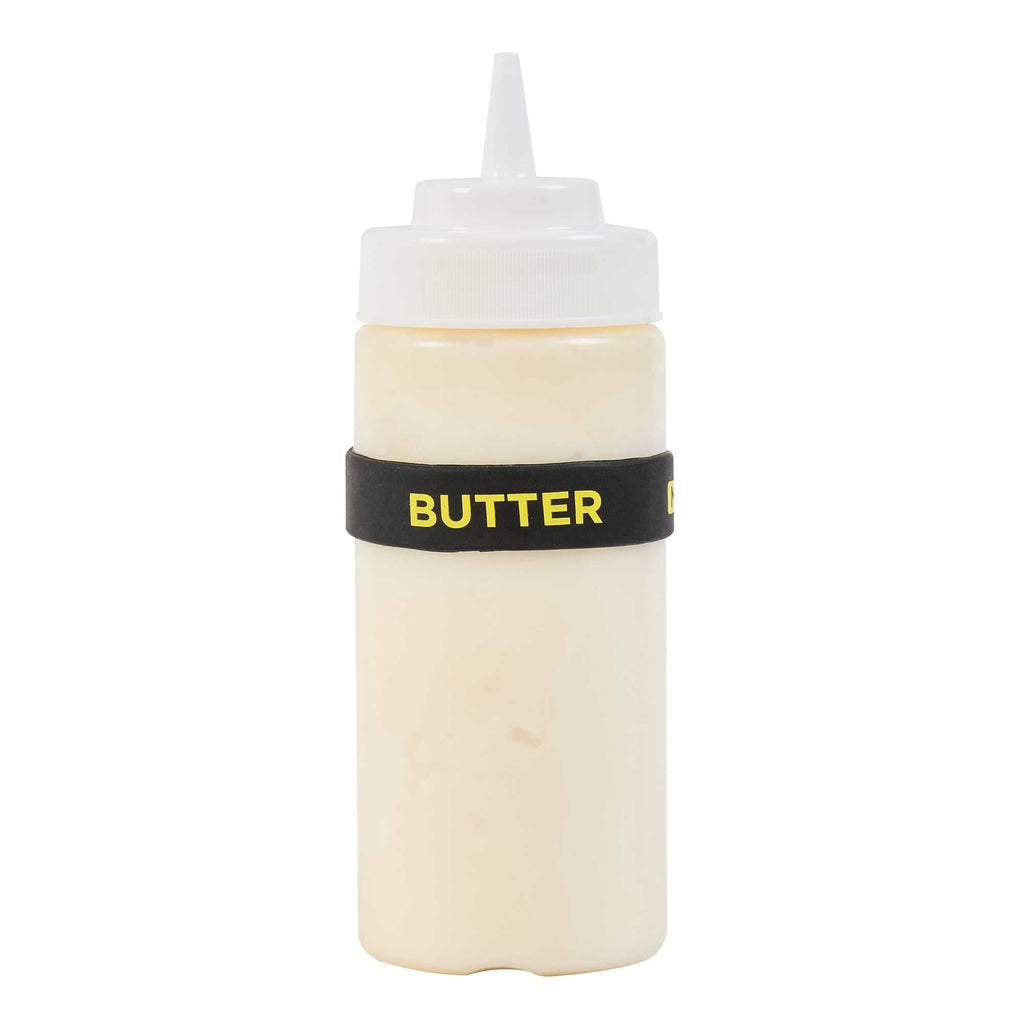 First In First Out Black Silicone Butter Label Band - Fits 16, 20 and 24 oz Squeeze Bottles - 1 count box