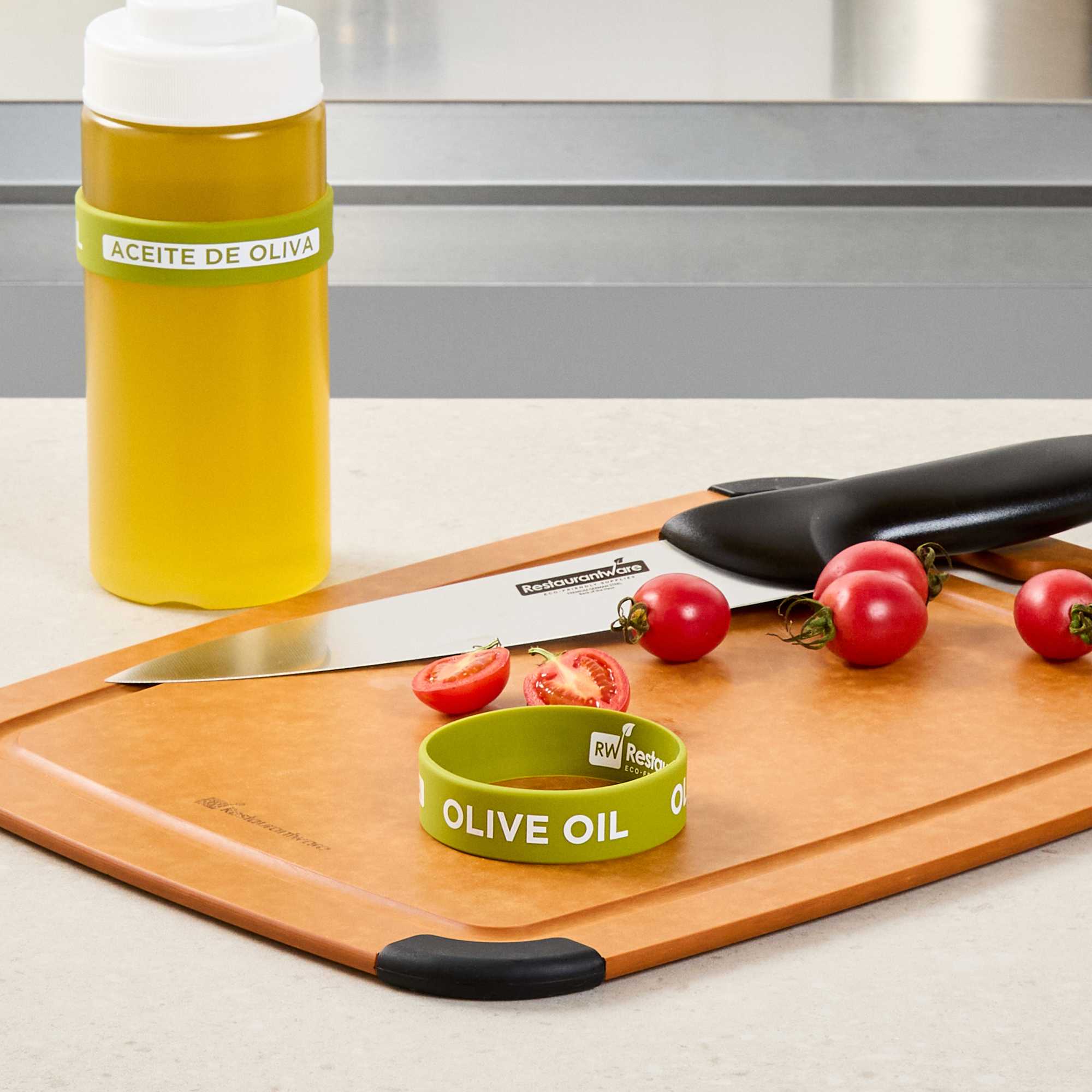 First In First Out Green Silicone Olive Oil Label Band - Fits 16, 20 and 24 oz Squeeze Bottles - 1 count box