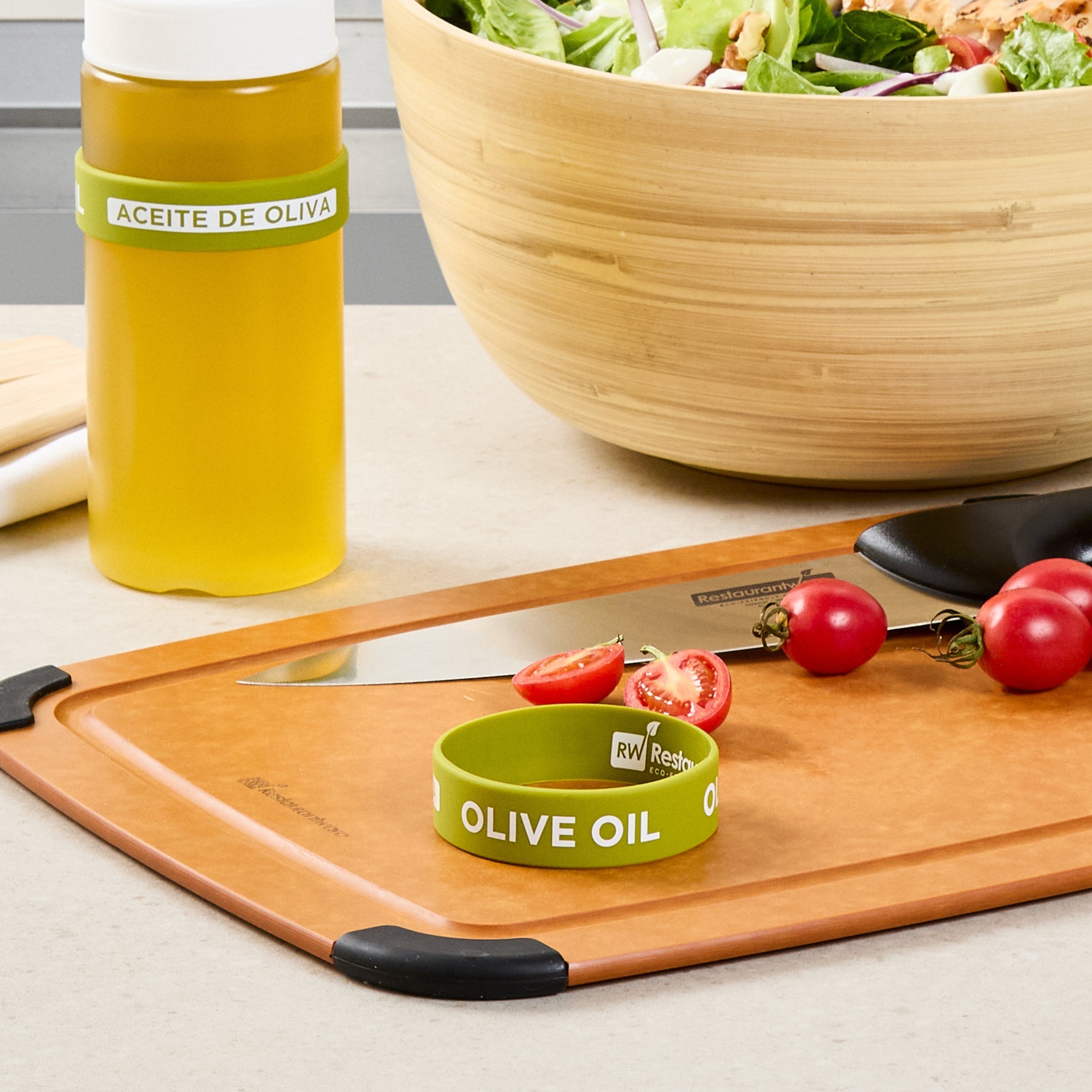First In First Out Green Silicone Olive Oil Label Band - Fits 16, 20 and 24 oz Squeeze Bottles - 10 count box