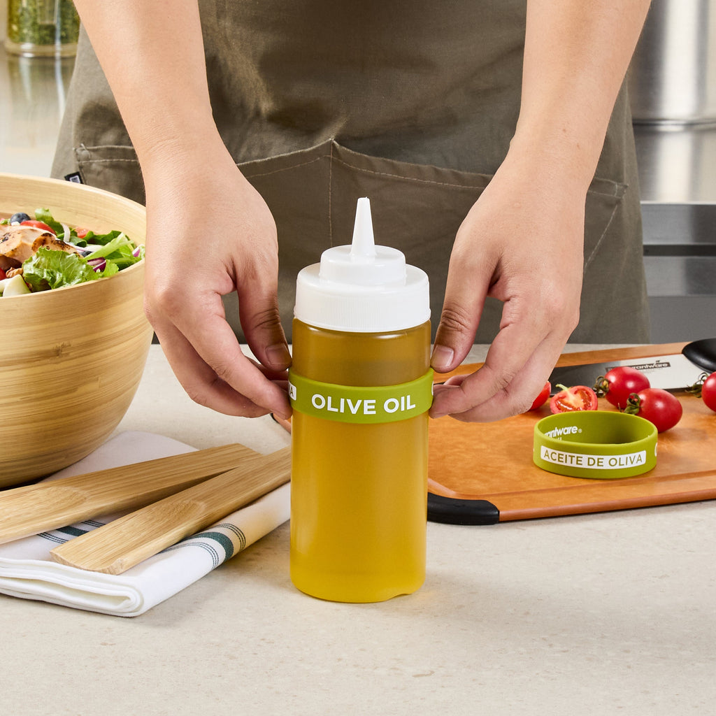 First In First Out Green Silicone Olive Oil Label Band - Fits 16, 20 and 24 oz Squeeze Bottles - 10 count box