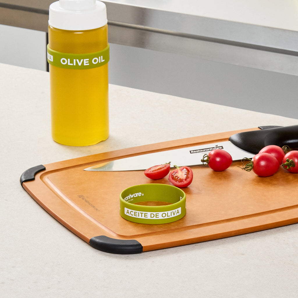 First In First Out Green Silicone Olive Oil Label Band - Fits 16, 20 and 24 oz Squeeze Bottles - 10 count box