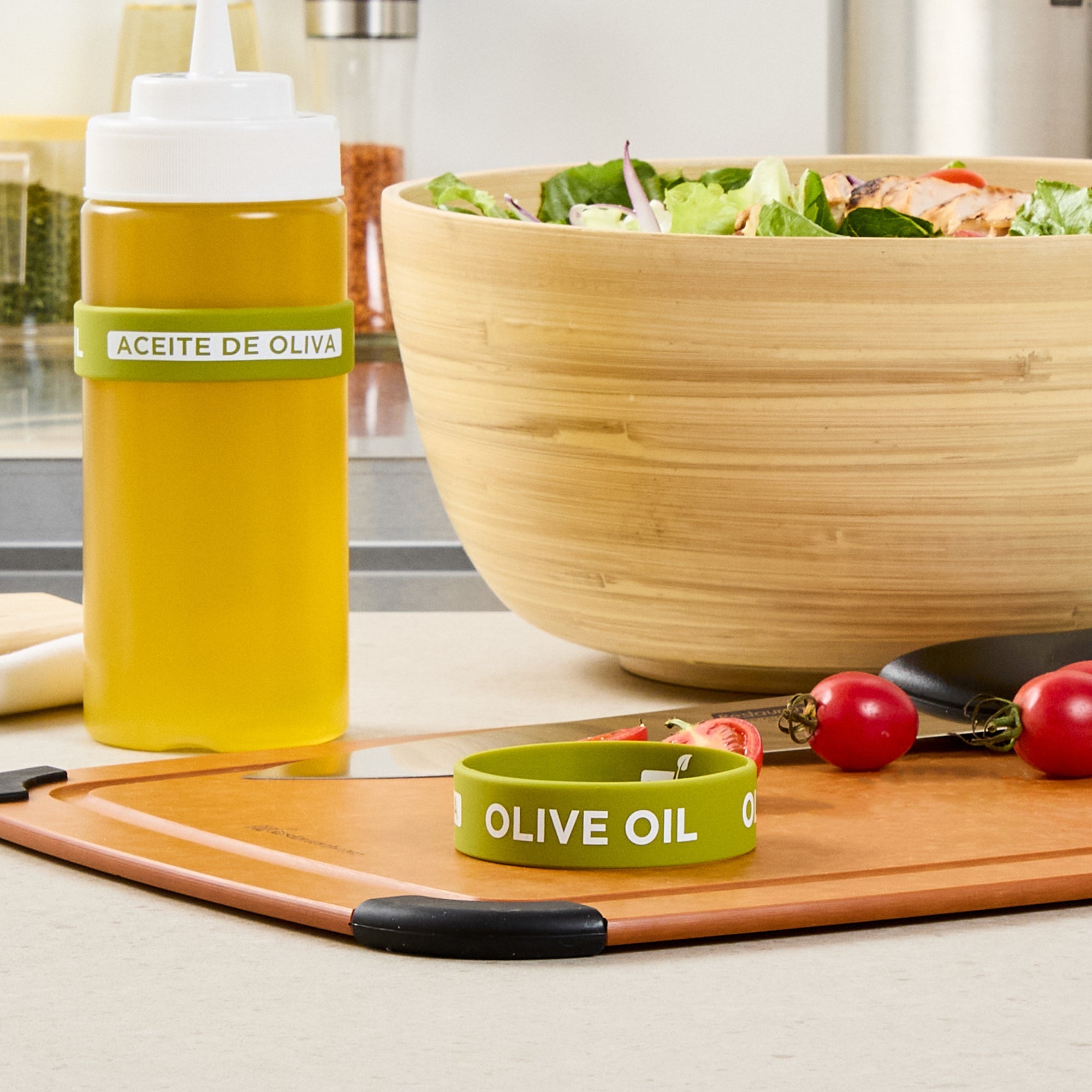 First In First Out Green Silicone Olive Oil Label Band - Fits 16, 20 and 24 oz Squeeze Bottles - 10 count box