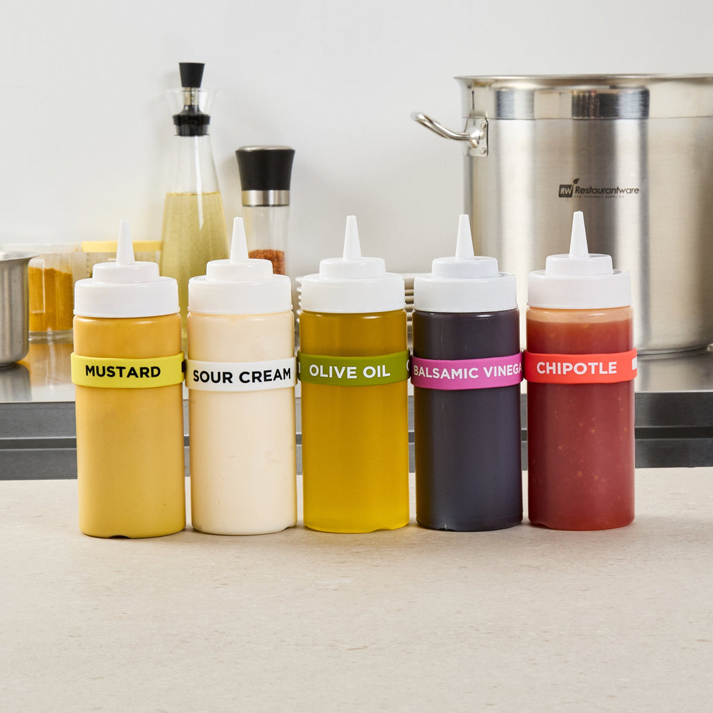 First In First Out Green Silicone Olive Oil Label Band - Fits 16, 20 and 24 oz Squeeze Bottles - 10 count box