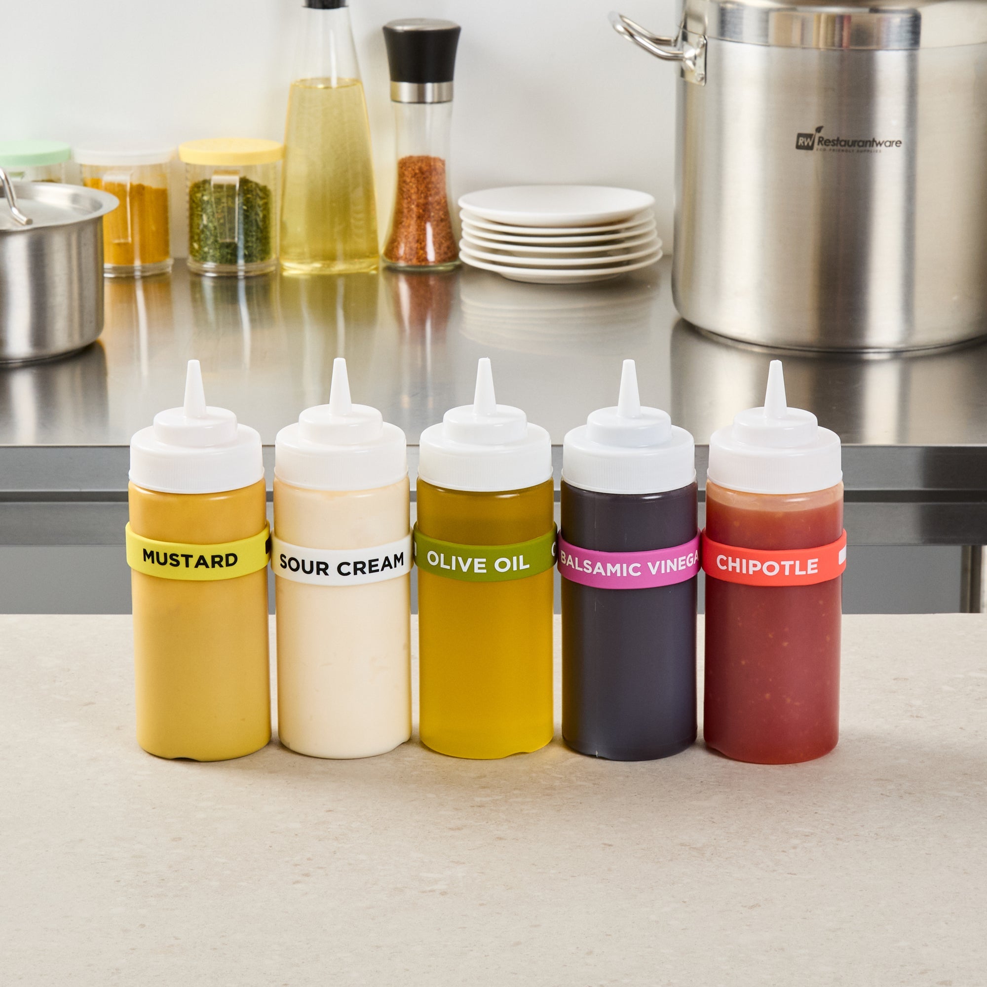 First In First Out Green Silicone Olive Oil Label Band - Fits 16, 20 and 24 oz Squeeze Bottles - 10 count box