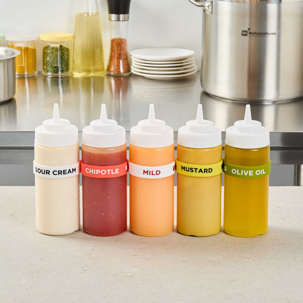First In First Out White Silicone Mild Label Band - Fits 16, 20 and 24 oz Squeeze Bottles - 1 count box