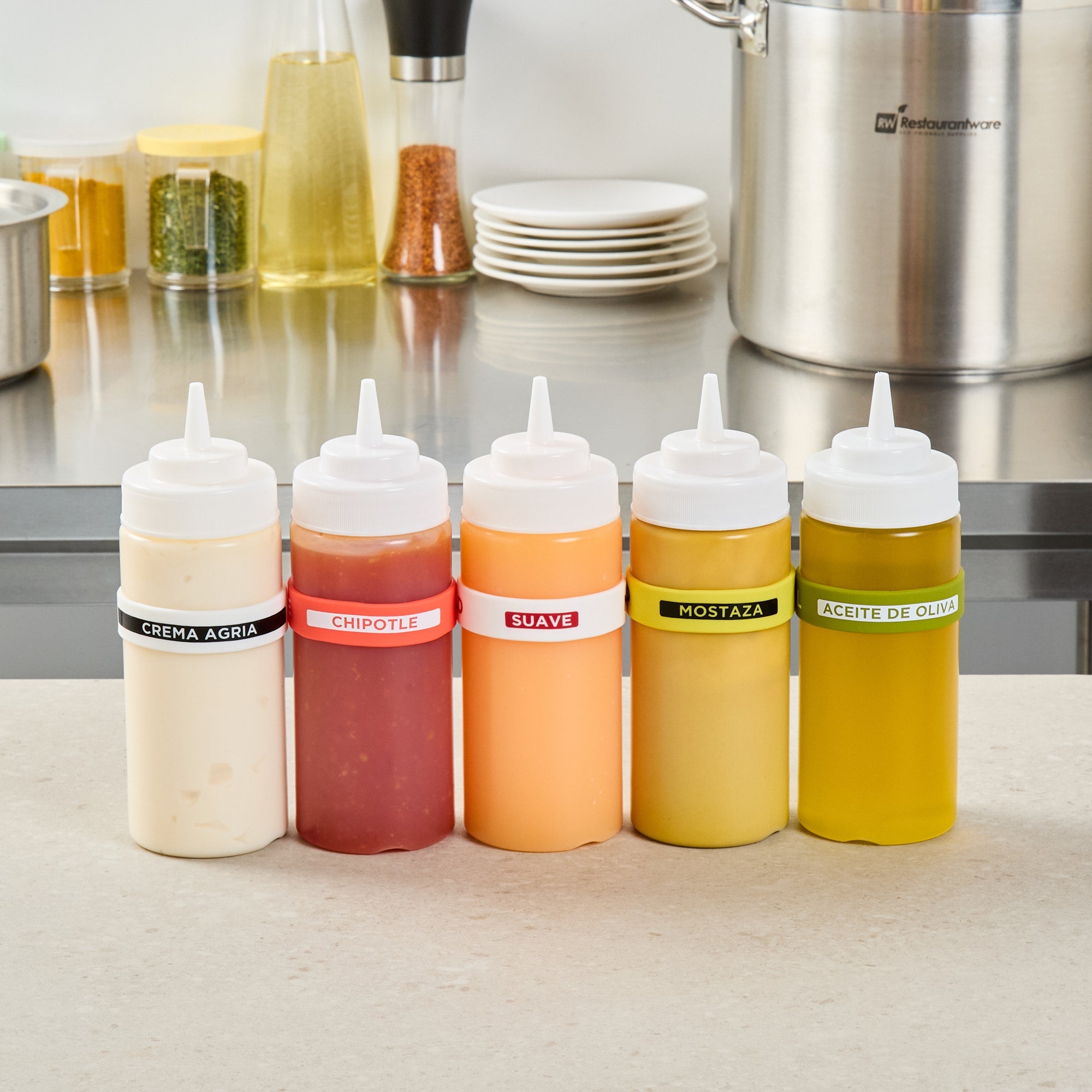First In First Out White Silicone Mild Label Band - Fits 16, 20 and 24 oz Squeeze Bottles - 10 count box