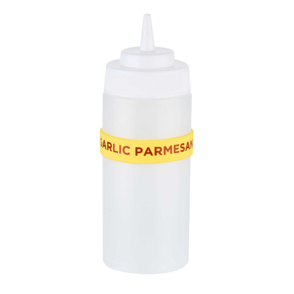 First In First Out Yellow Silicone Garlic Parmesan Label Band - Fits 16, 20 and 24 oz Squeeze Bottles - 1 count box
