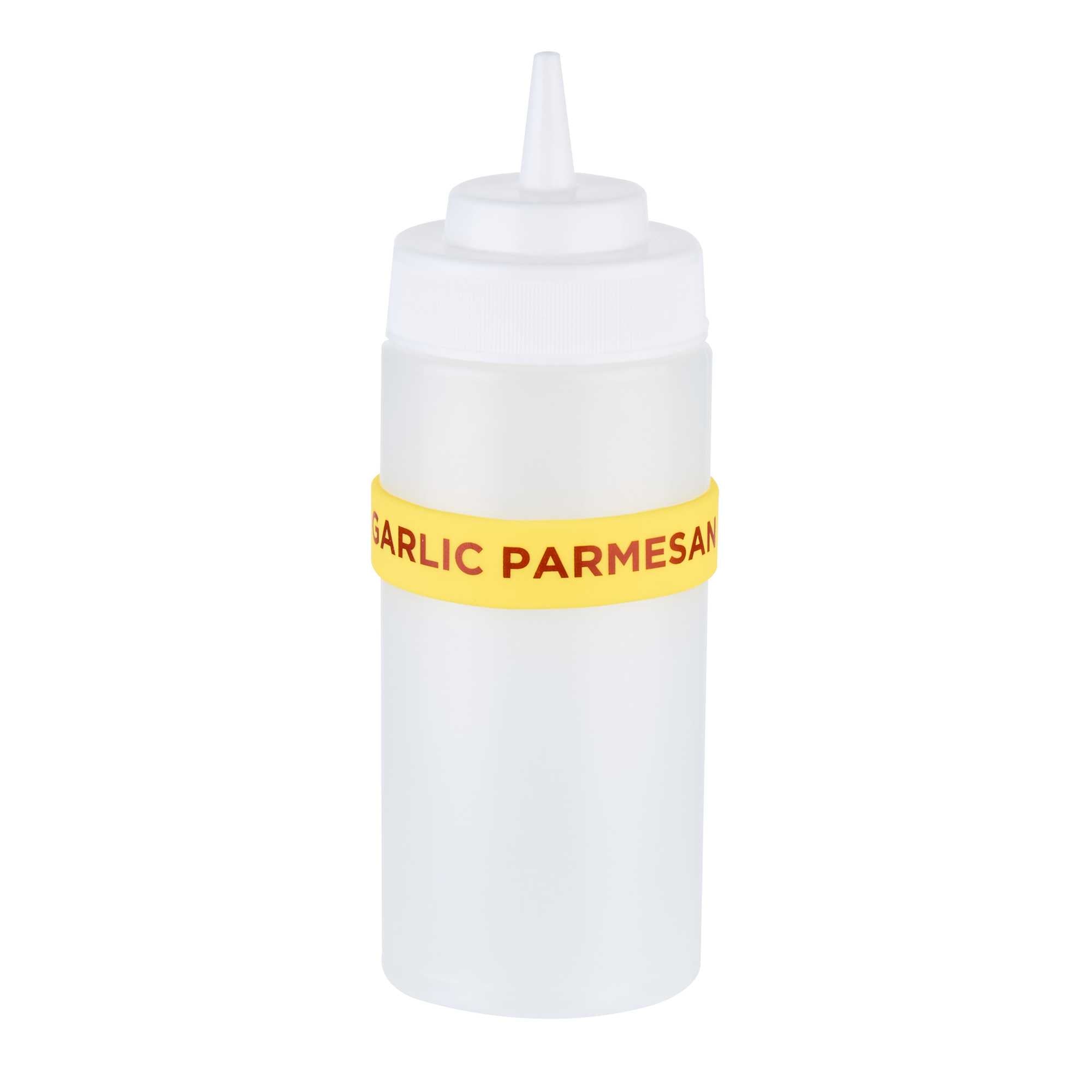 First In First Out Yellow Silicone Garlic Parmesan Label Band - Fits 16, 20 and 24 oz Squeeze Bottles - 1 count box