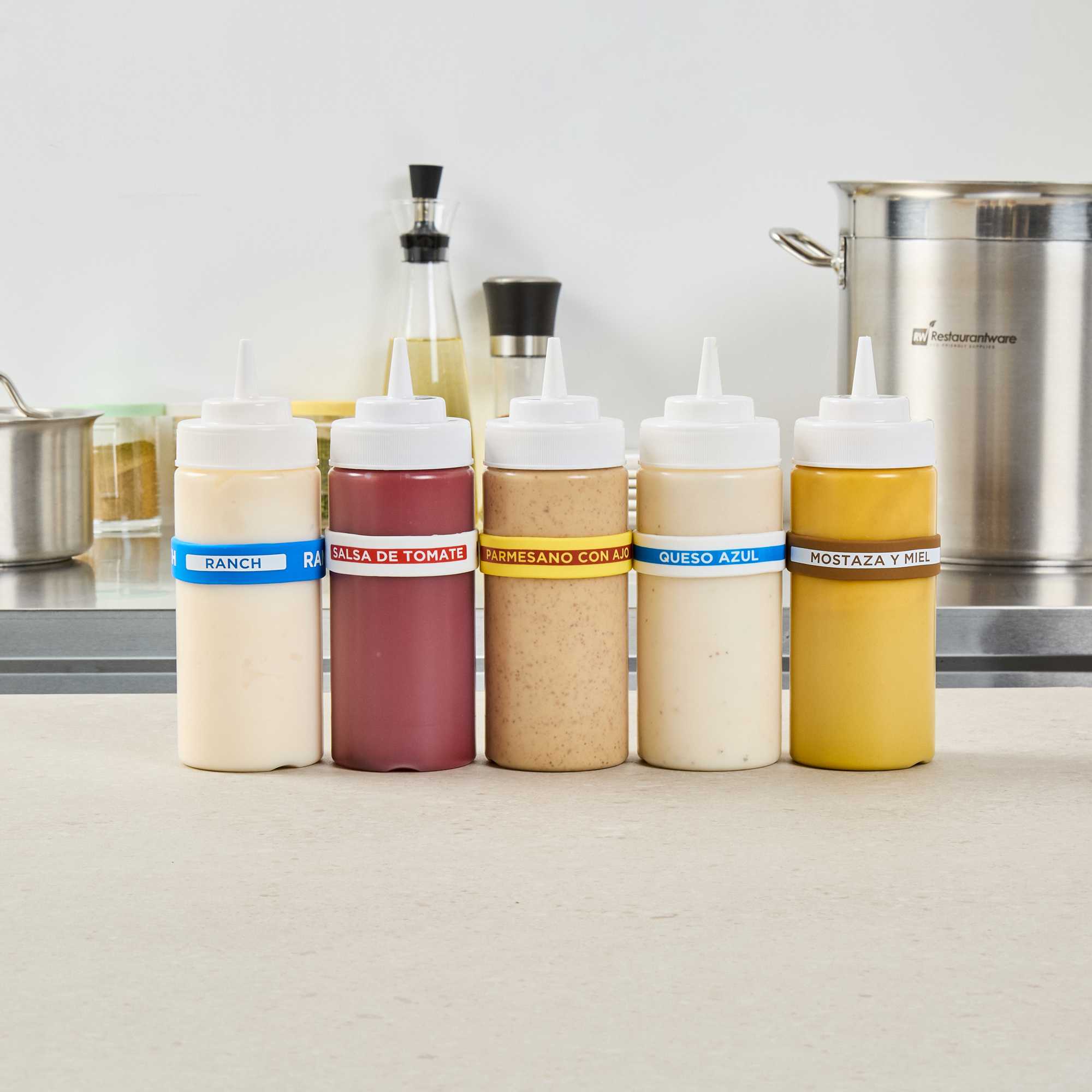 First In First Out Yellow Silicone Garlic Parmesan Label Band - Fits 16, 20 and 24 oz Squeeze Bottles - 1 count box
