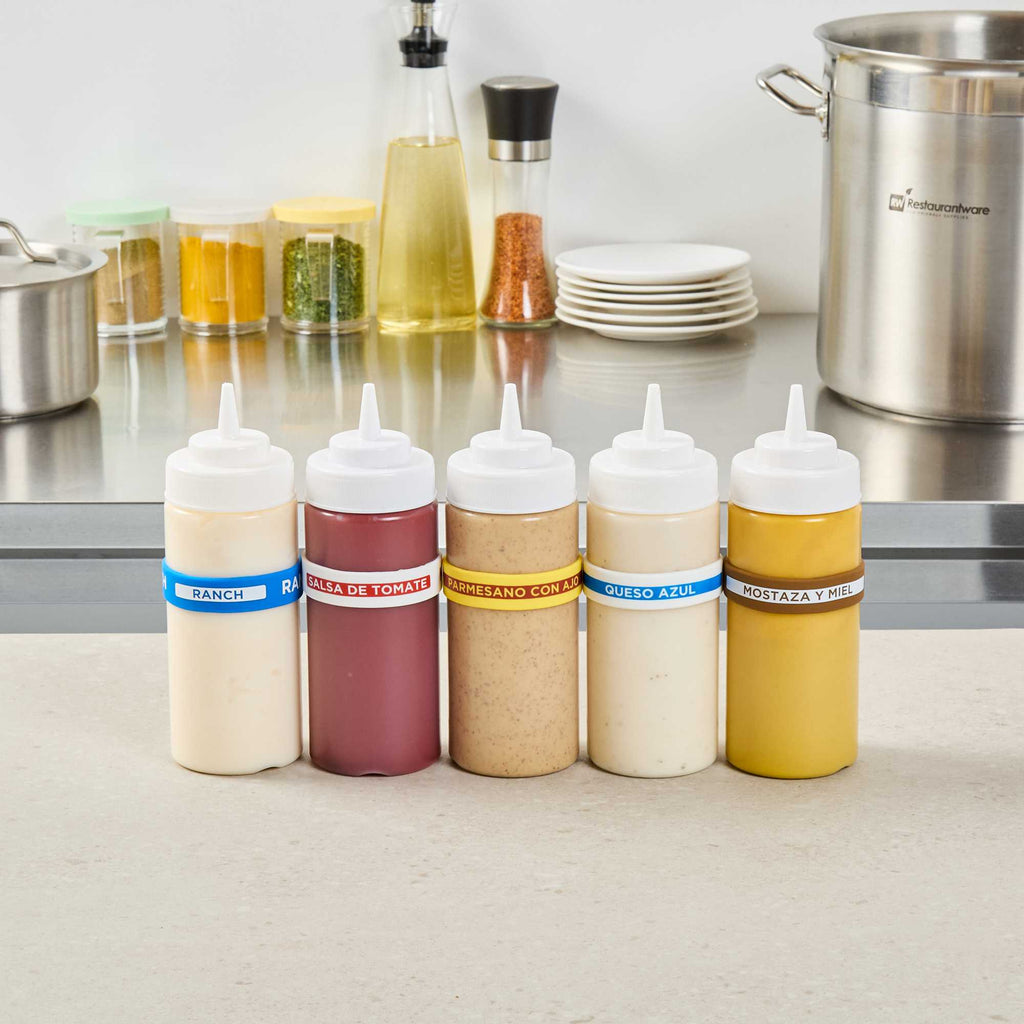 First In First Out Yellow Silicone Garlic Parmesan Label Band - Fits 16, 20 and 24 oz Squeeze Bottles - 1 count box