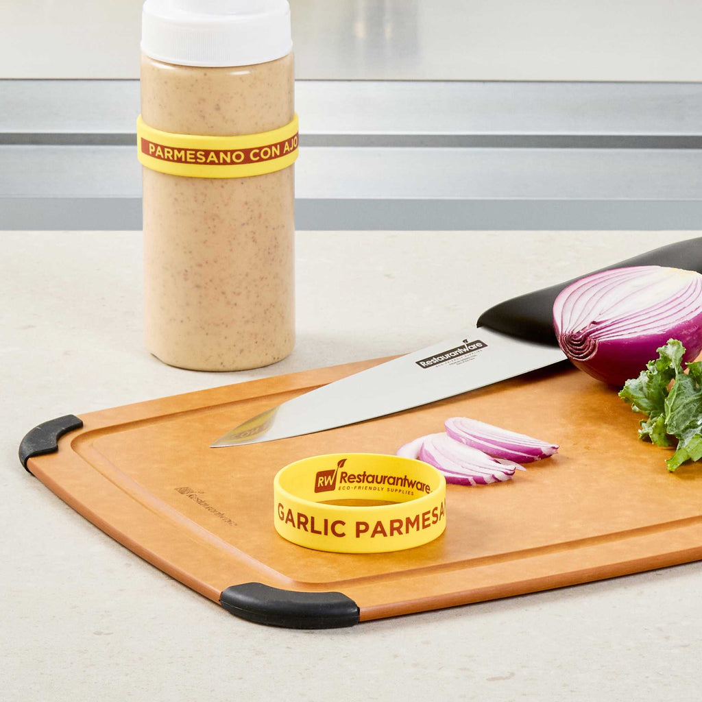 First In First Out Yellow Silicone Garlic Parmesan Label Band - Fits 16, 20 and 24 oz Squeeze Bottles - 1 count box
