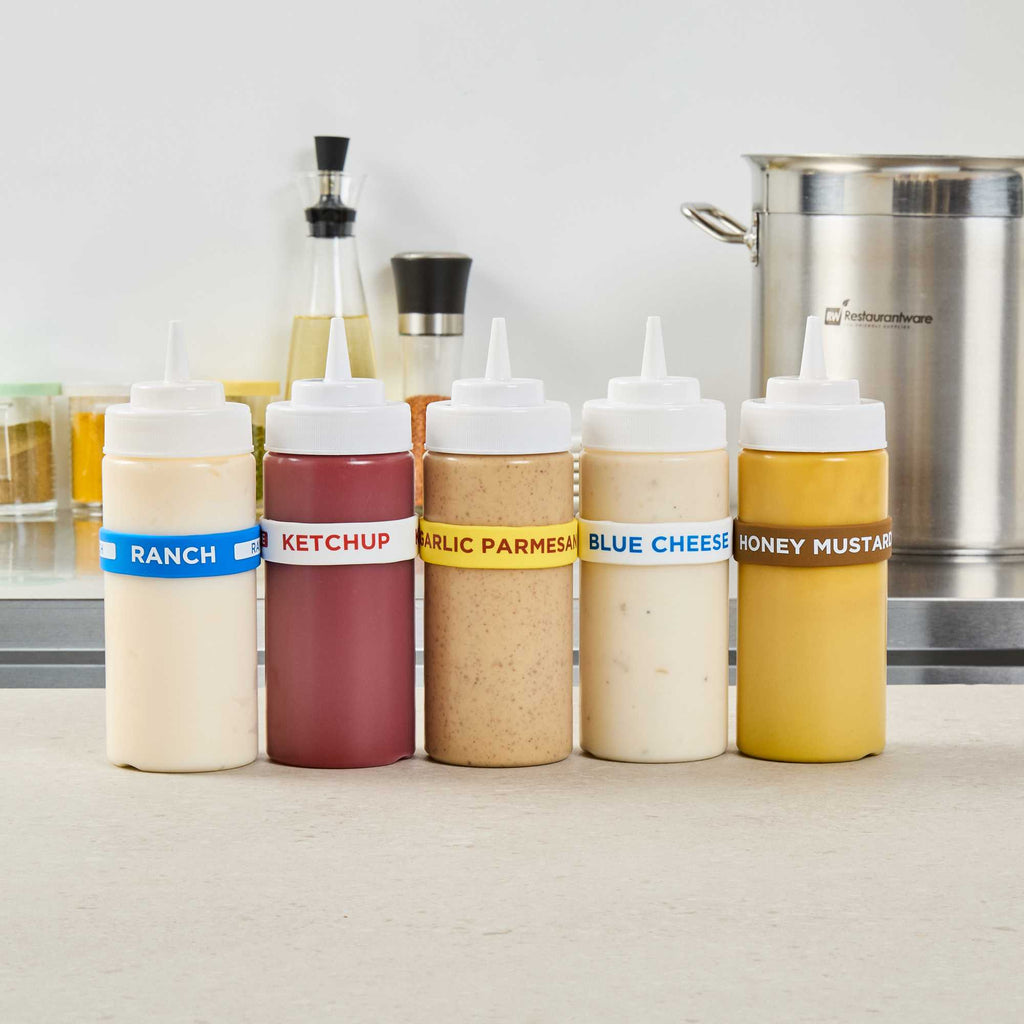 First In First Out Yellow Silicone Garlic Parmesan Label Band - Fits 16, 20 and 24 oz Squeeze Bottles - 1 count box