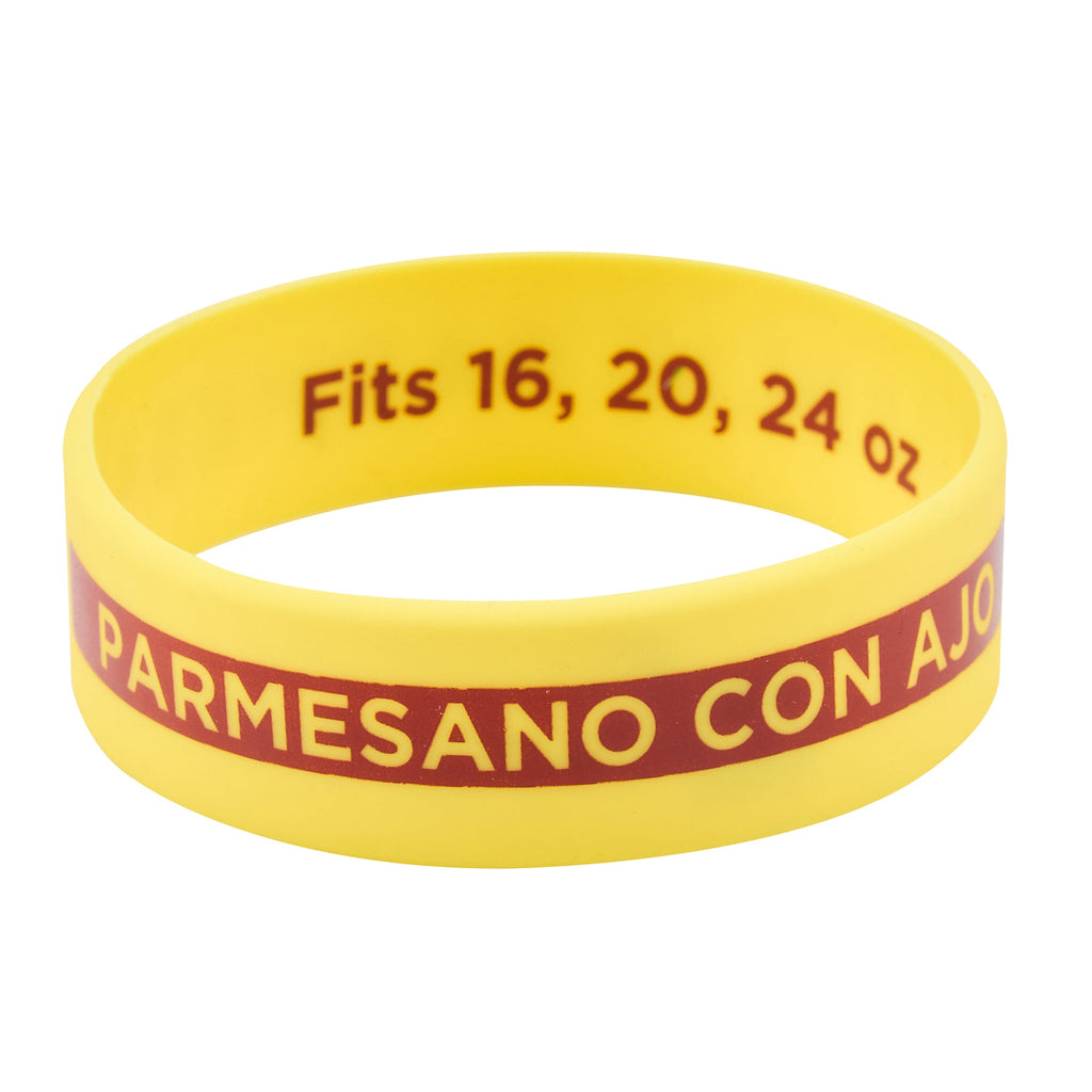 First In First Out Yellow Silicone Garlic Parmesan Label Band - Fits 16, 20 and 24 oz Squeeze Bottles - 10 count box