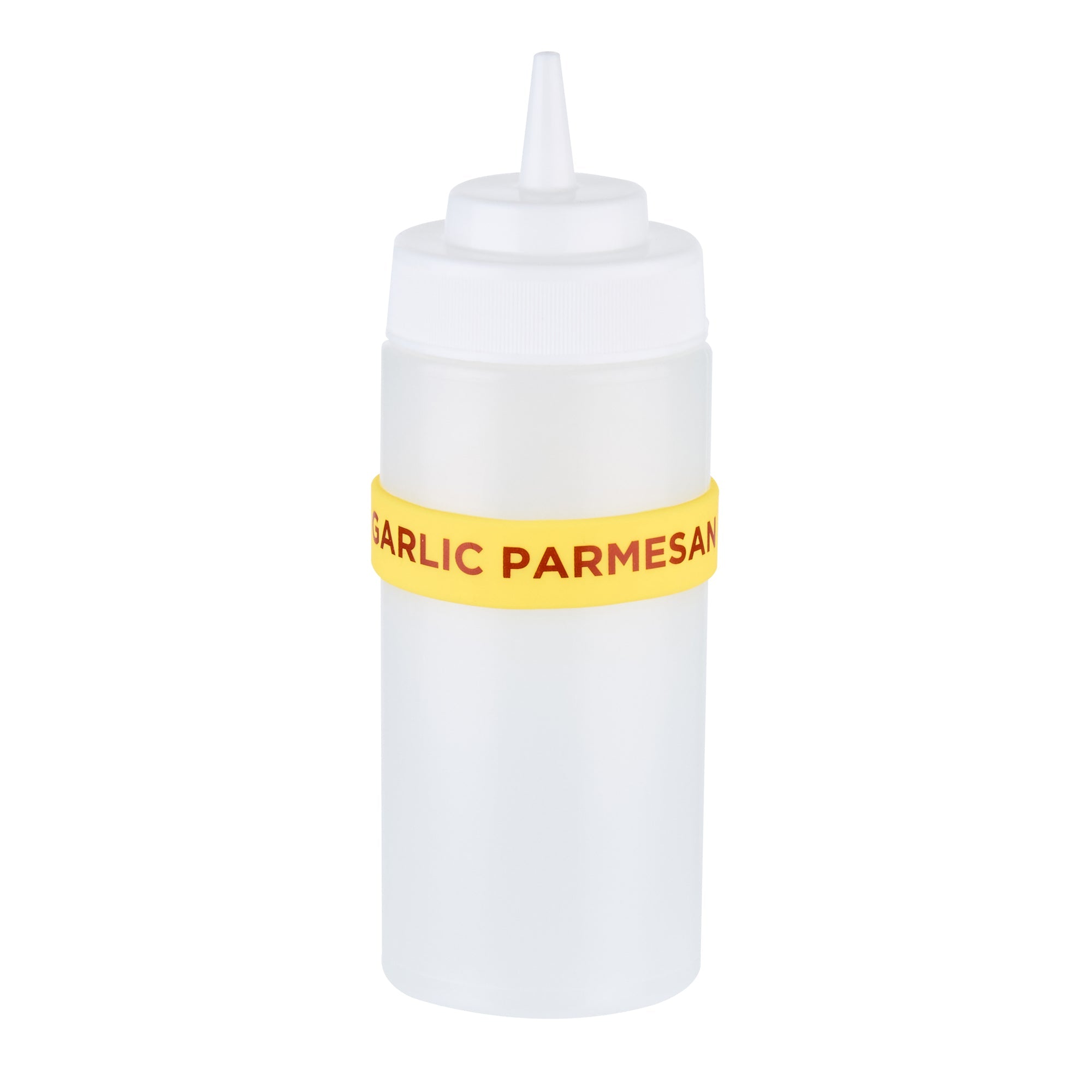 First In First Out Yellow Silicone Garlic Parmesan Label Band - Fits 16, 20 and 24 oz Squeeze Bottles - 10 count box
