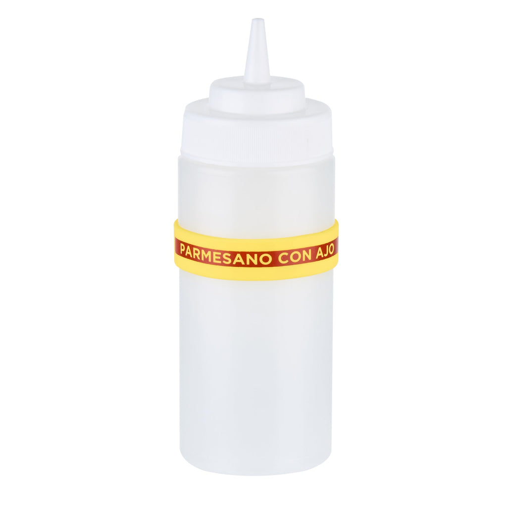 First In First Out Yellow Silicone Garlic Parmesan Label Band - Fits 16, 20 and 24 oz Squeeze Bottles - 10 count box