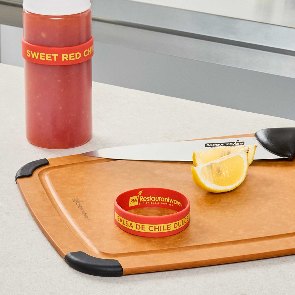 First In First Out Red Silicone Sweet Red Chili Label Band - Fits 16, 20 and 24 oz Squeeze Bottles - 1 count box