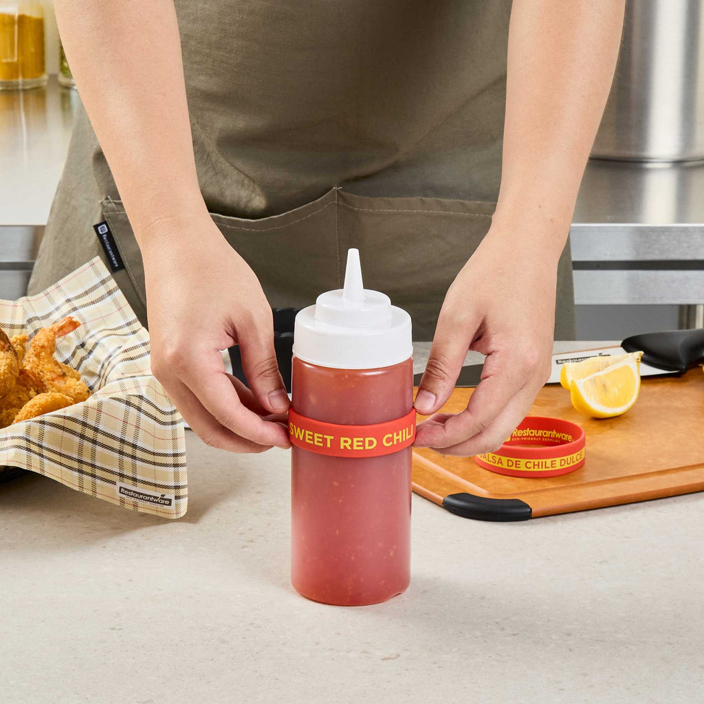 First In First Out Red Silicone Sweet Red Chili Label Band - Fits 16, 20 and 24 oz Squeeze Bottles - 1 count box