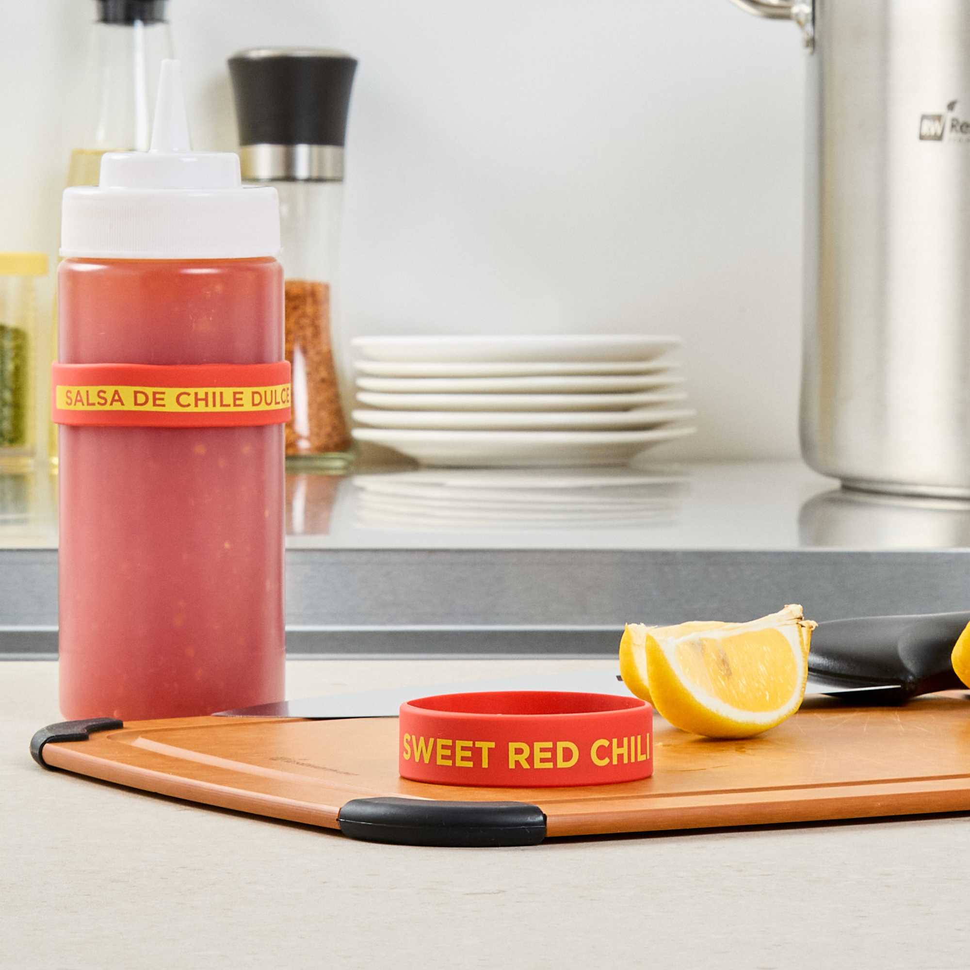 First In First Out Red Silicone Sweet Red Chili Label Band - Fits 16, 20 and 24 oz Squeeze Bottles - 1 count box
