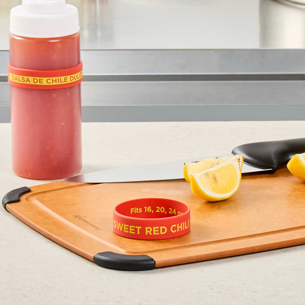 First In First Out Red Silicone Sweet Red Chili Label Band - Fits 16, 20 and 24 oz Squeeze Bottles - 1 count box