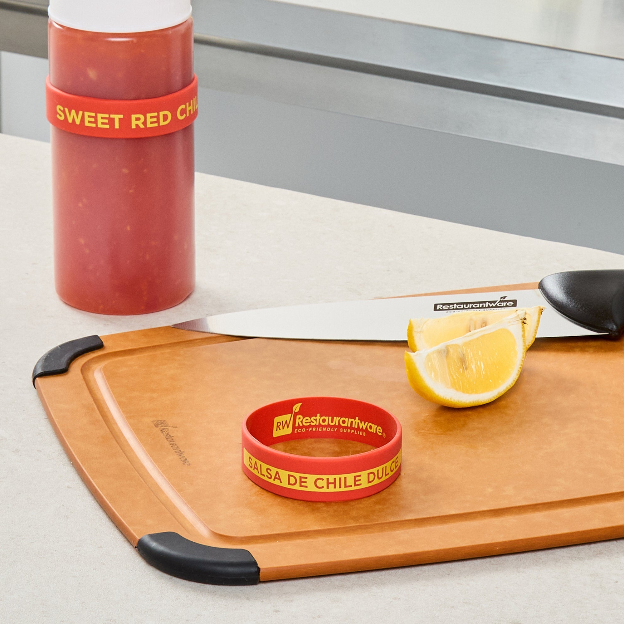 First In First Out Red Silicone Sweet Red Chili Label Band - Fits 16, 20 and 24 oz Squeeze Bottles - 10 count box