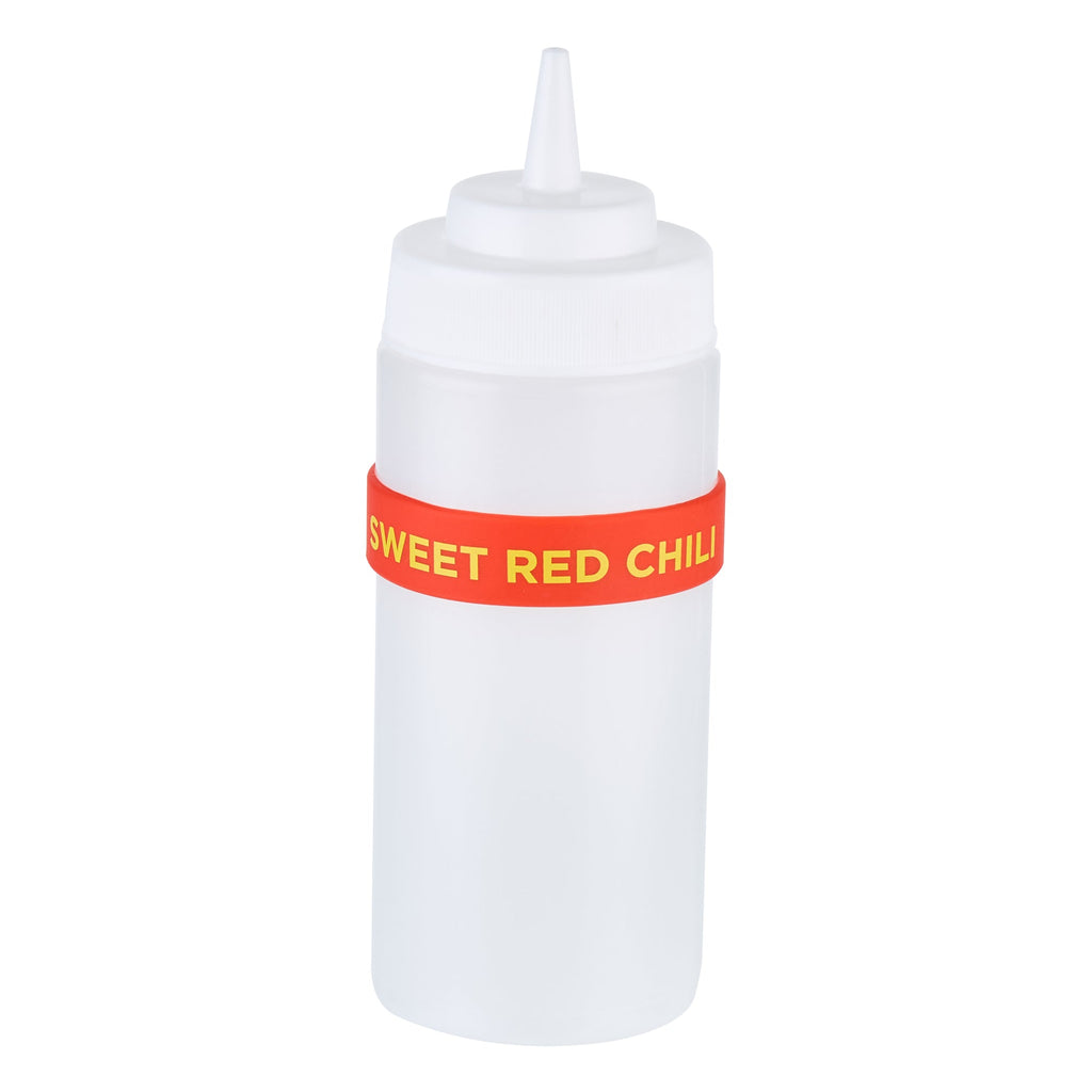 First In First Out Red Silicone Sweet Red Chili Label Band - Fits 16, 20 and 24 oz Squeeze Bottles - 10 count box