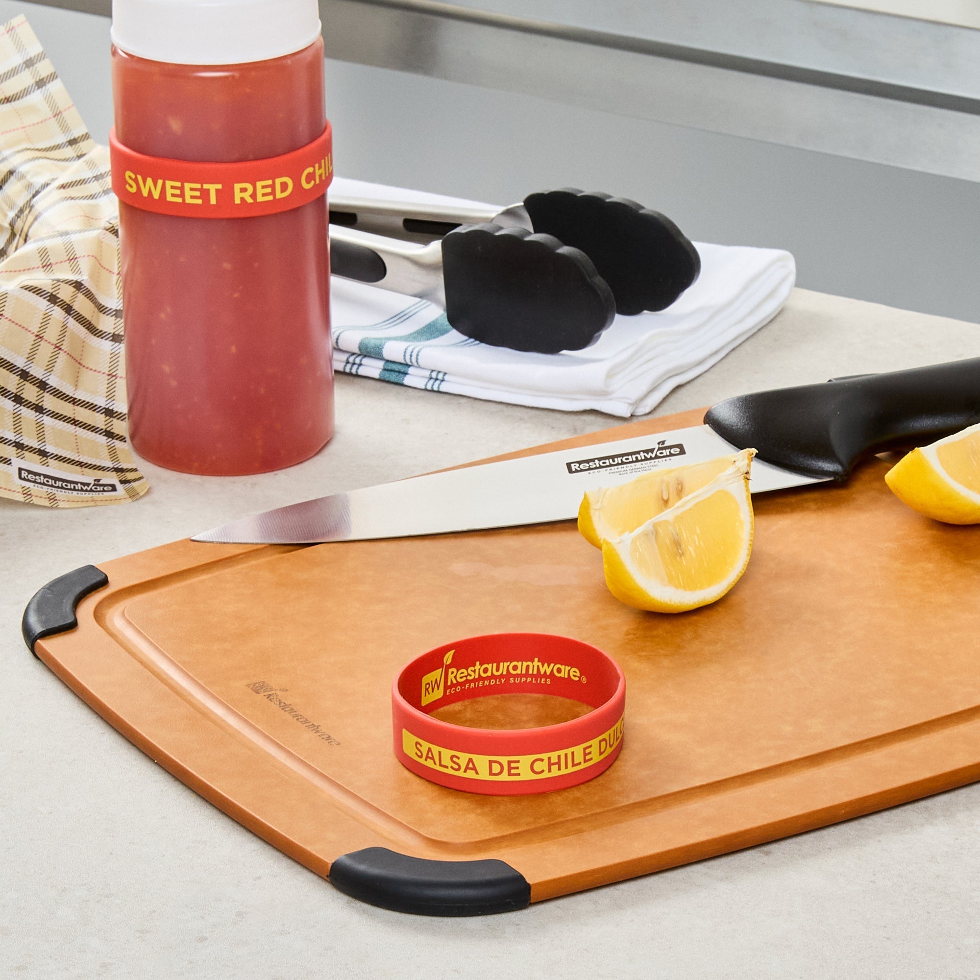 First In First Out Red Silicone Sweet Red Chili Label Band - Fits 16, 20 and 24 oz Squeeze Bottles - 10 count box