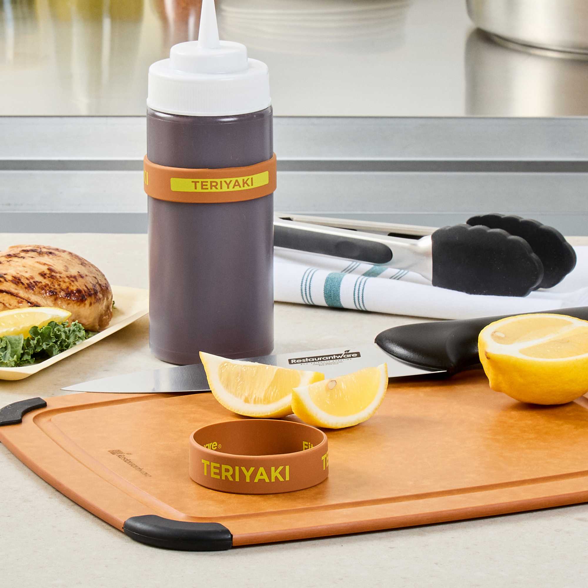 First In First Out Brown Silicone Teriyaki Label Band - Fits 16, 20 and 24 oz Squeeze Bottles - 1 count box