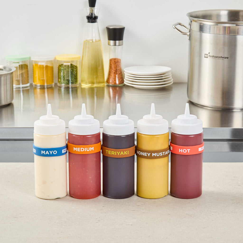 First In First Out Brown Silicone Teriyaki Label Band - Fits 16, 20 and 24 oz Squeeze Bottles - 1 count box