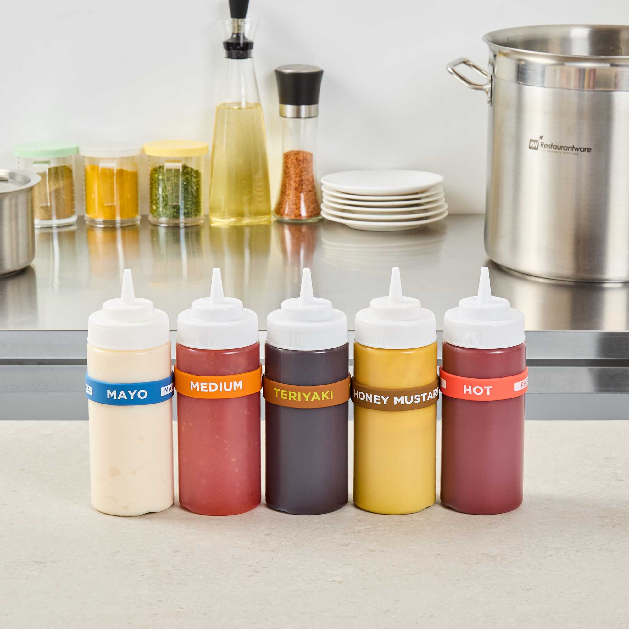 First In First Out Brown Silicone Teriyaki Label Band - Fits 16, 20 and 24 oz Squeeze Bottles - 1 count box