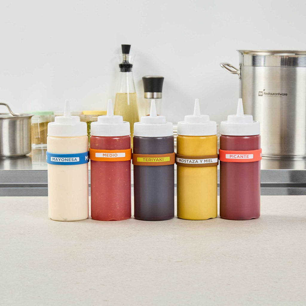 First In First Out Brown Silicone Teriyaki Label Band - Fits 16, 20 and 24 oz Squeeze Bottles - 1 count box