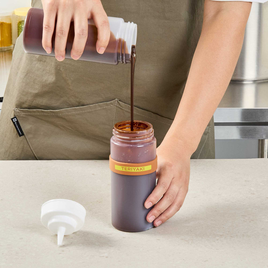 First In First Out Brown Silicone Teriyaki Label Band - Fits 16, 20 and 24 oz Squeeze Bottles - 1 count box