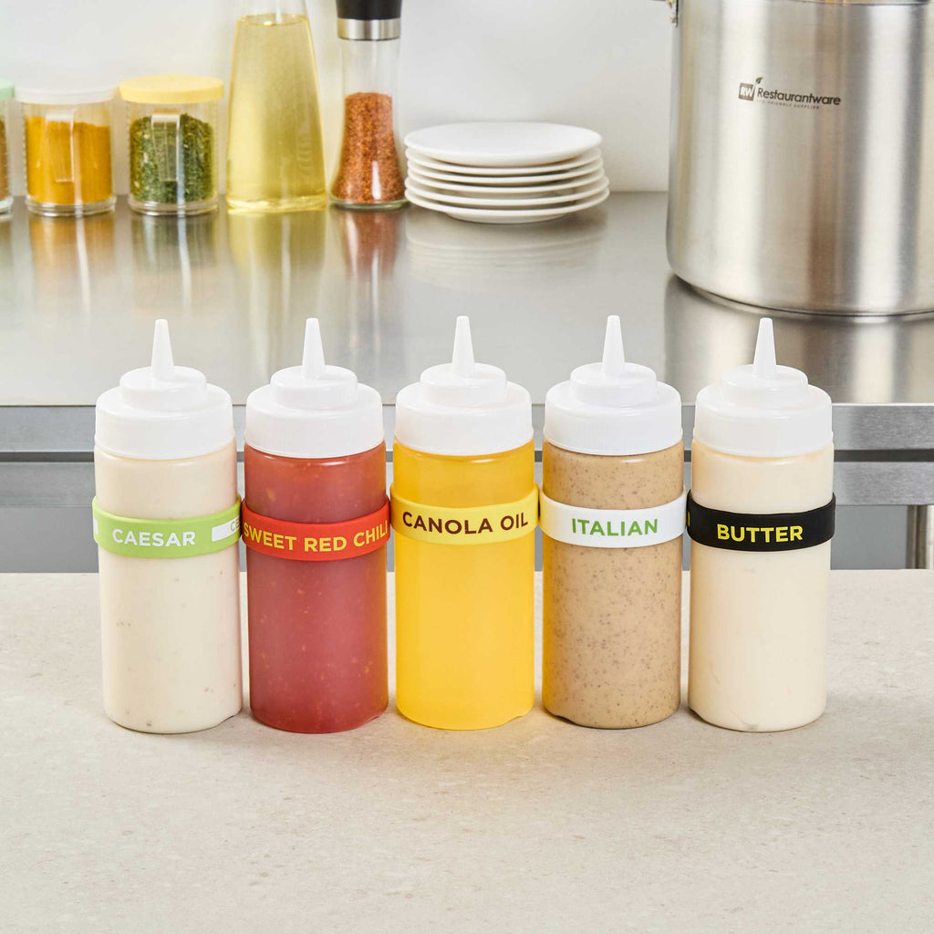 First In First Out Yellow Silicone Canola Oil Label Band - Fits 16, 20 and 24 oz Squeeze Bottles - 1 count box