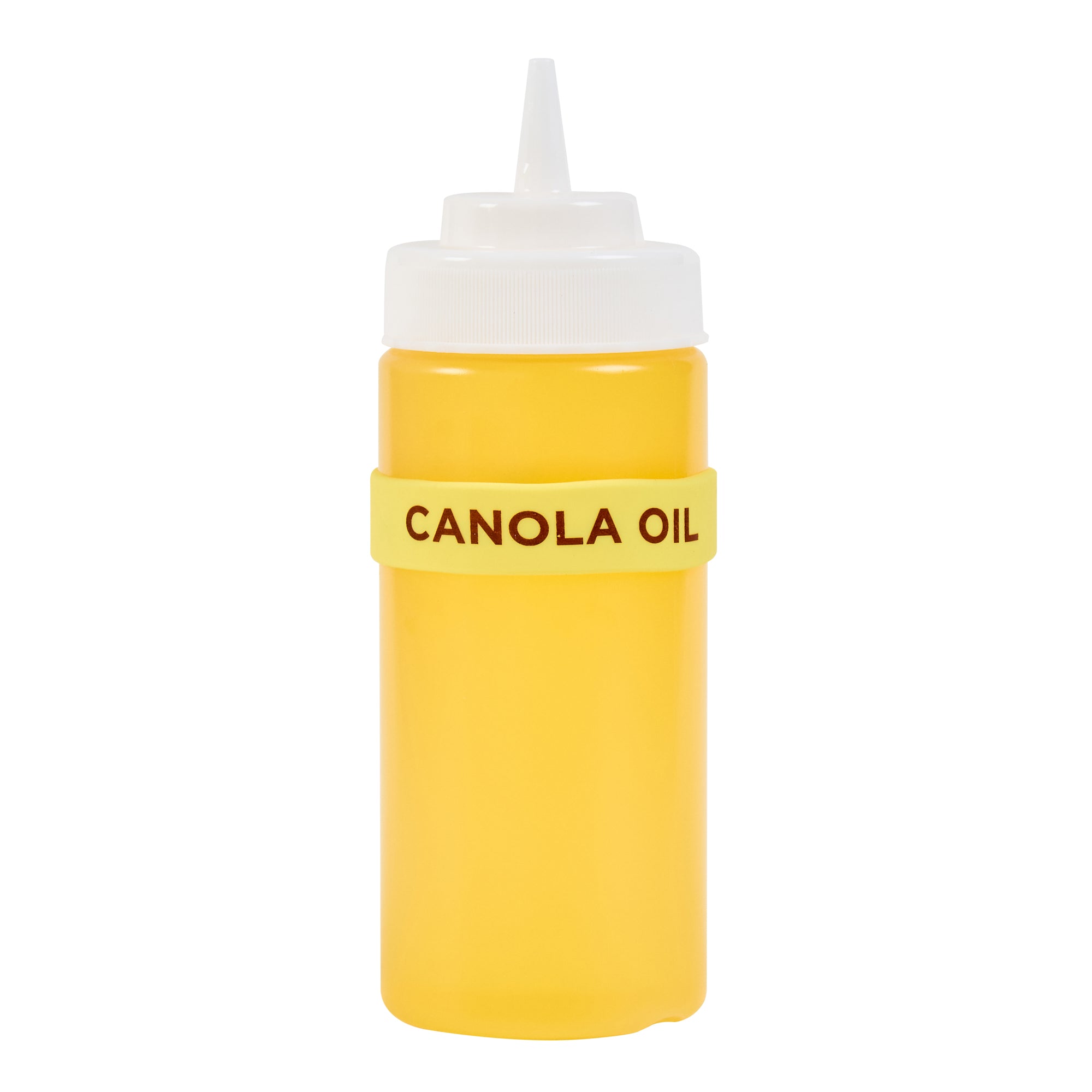 First In First Out Yellow Silicone Canola Oil Label Band - Fits 16, 20 and 24 oz Squeeze Bottles - 10 count box