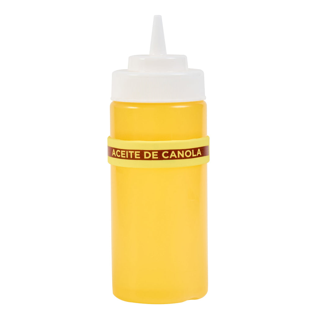 First In First Out Yellow Silicone Canola Oil Label Band - Fits 16, 20 and 24 oz Squeeze Bottles - 10 count box