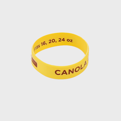 First In First Out Yellow Silicone Canola Oil Label Band - Fits 16, 20 and 24 oz Squeeze Bottles - 10 count box