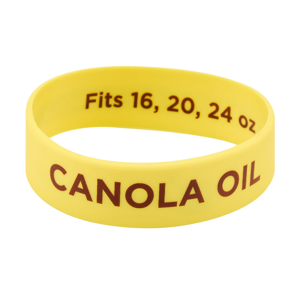 First In First Out Yellow Silicone Canola Oil Label Band - Fits 16, 20 and 24 oz Squeeze Bottles - 10 count box