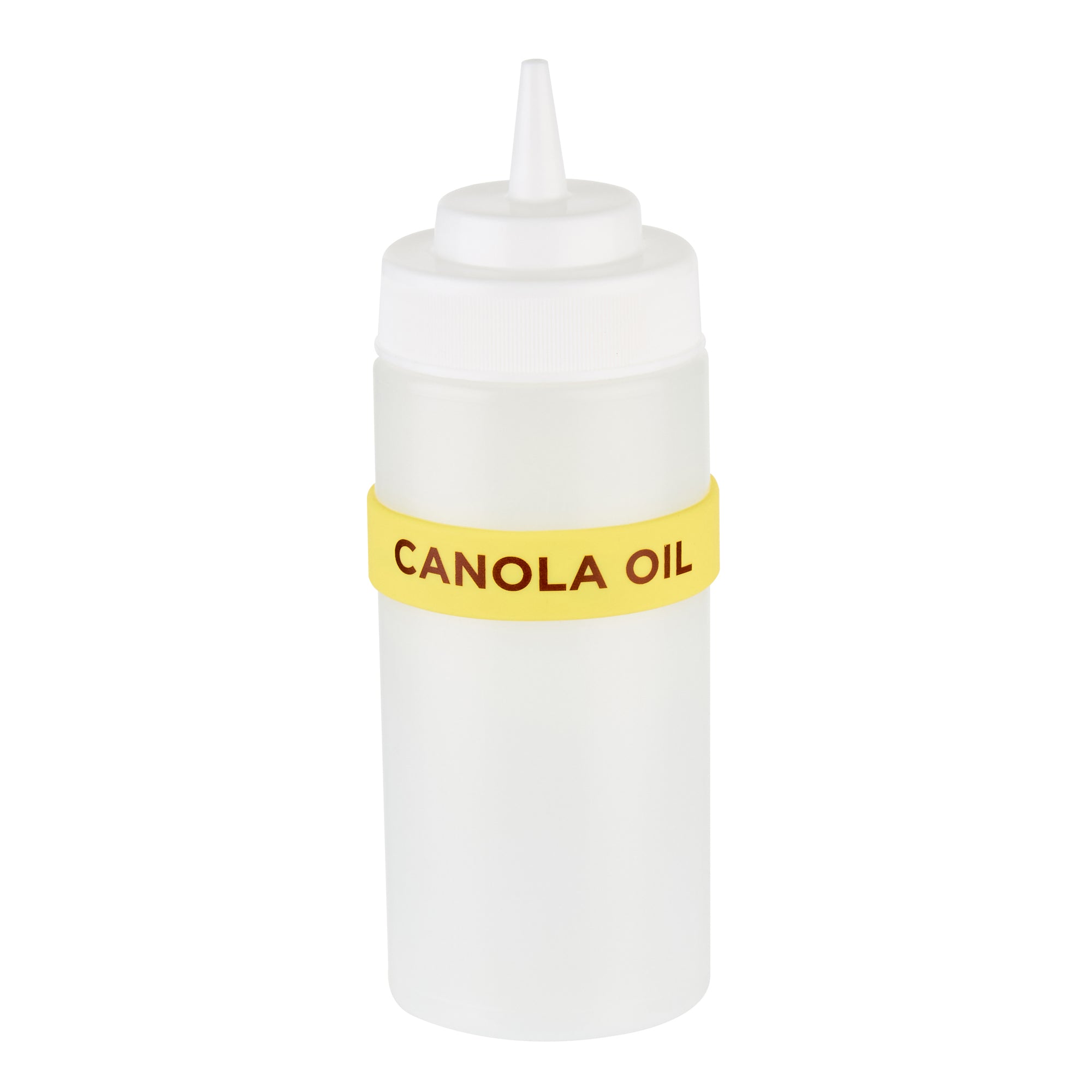 First In First Out Yellow Silicone Canola Oil Label Band - Fits 16, 20 and 24 oz Squeeze Bottles - 10 count box