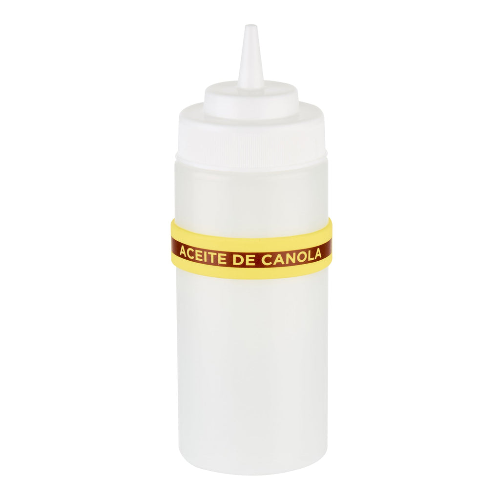 First In First Out Yellow Silicone Canola Oil Label Band - Fits 16, 20 and 24 oz Squeeze Bottles - 10 count box